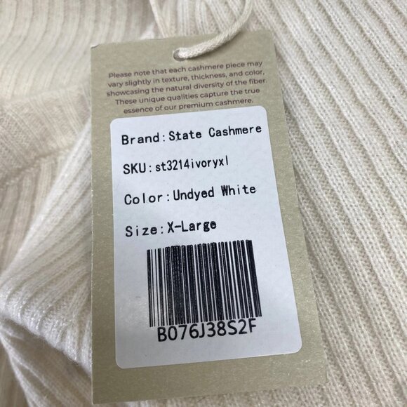 NEW STATE CASHMERE Off-Shoulder V-Neck Sweater • Size XL • Undyed White - Picture 8 of 8